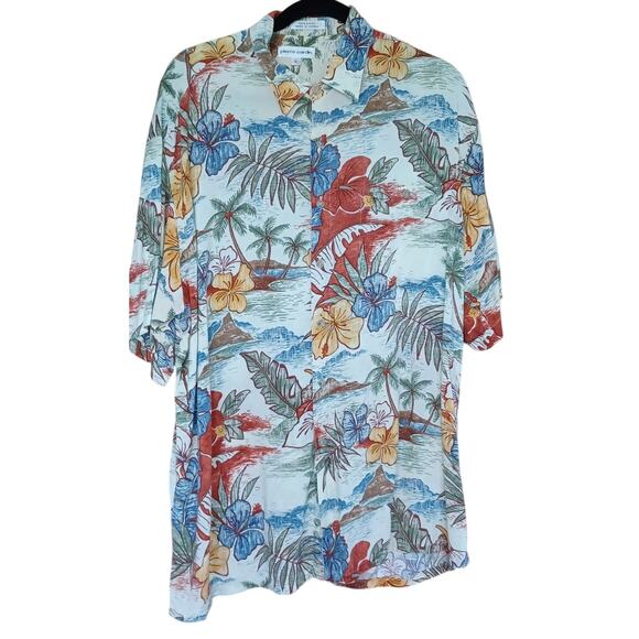 VTG Pierre Cardin Floral Cabana Shirt Men's L Tropical Pattern Hawaiian Beach - Picture 1 of 5